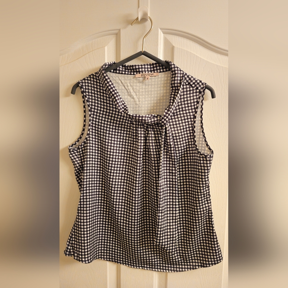Review Australia Black and White Gingham Sleeveless Blouse, Australian Size 12